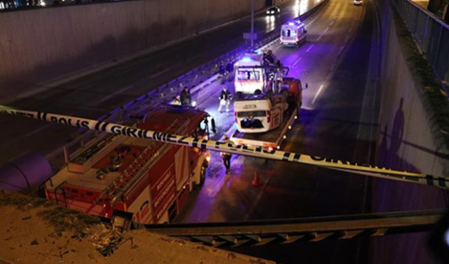 Kocaeli'de araç 10 metre yükselikten tünele uçtu!