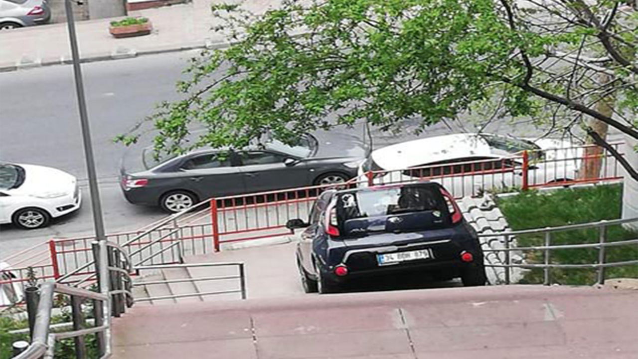Şaşırtan görüntü! Merdivenleri yol sanınca...