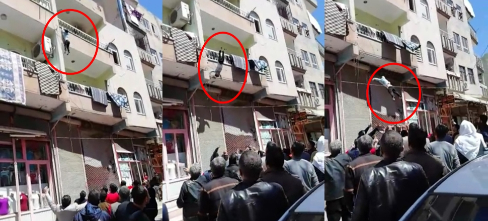 Balkondan düşen çocuğu havada yakaladılar...