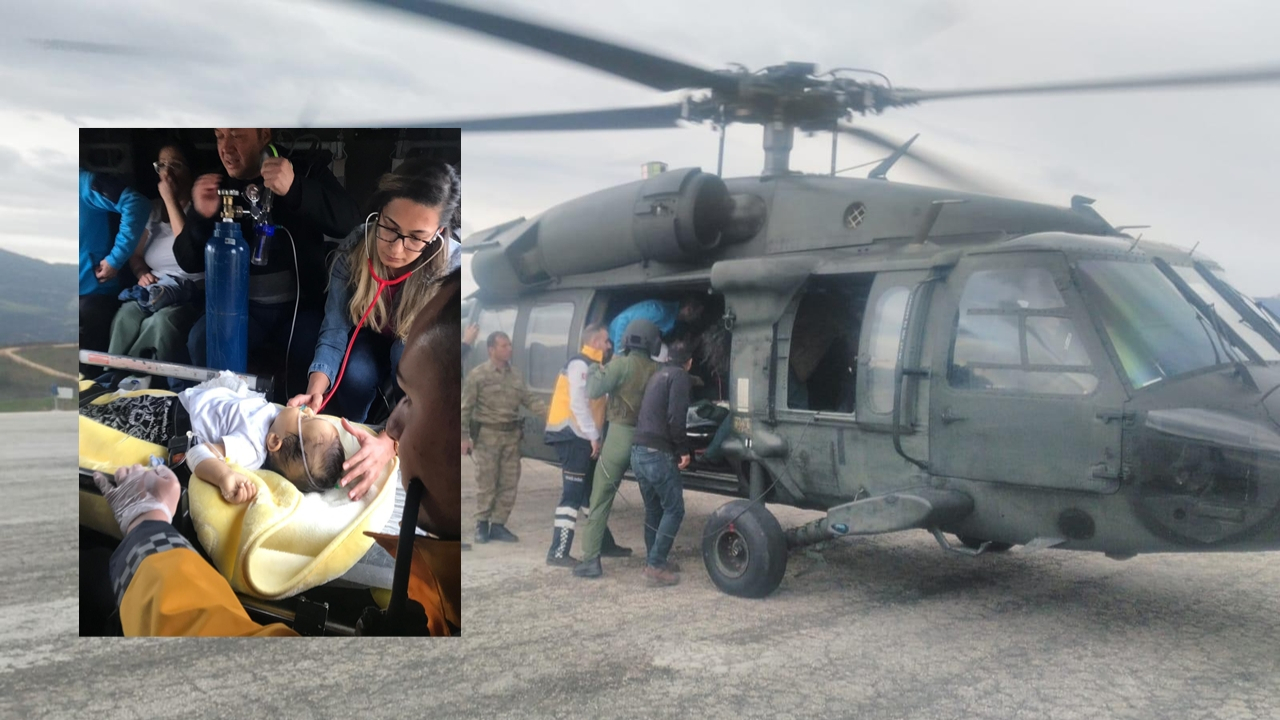 9 aylık bebeğin imdadına askeri helikopter yetişti
