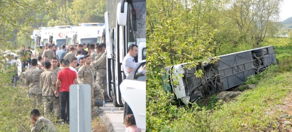 Askerleri taşıyan otobüs devrildi: 7 yaralı...