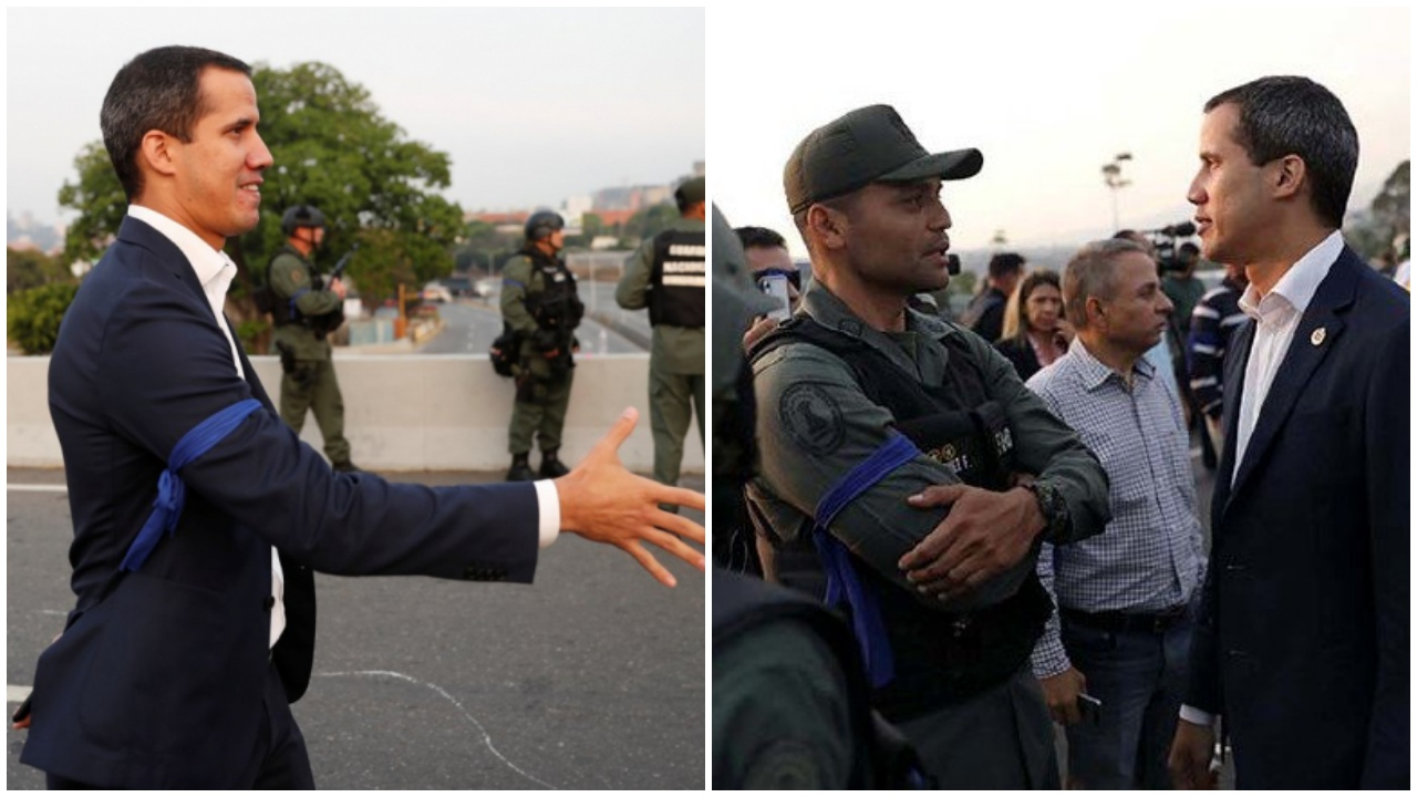 Venezuela'da ABD destekli darbeciler mavi kol bandı takıyor!