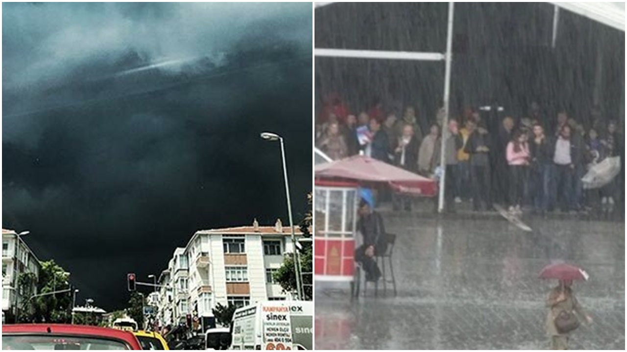 İstanbul'da sağanak yağış ve dolu bir anda bastırdı!