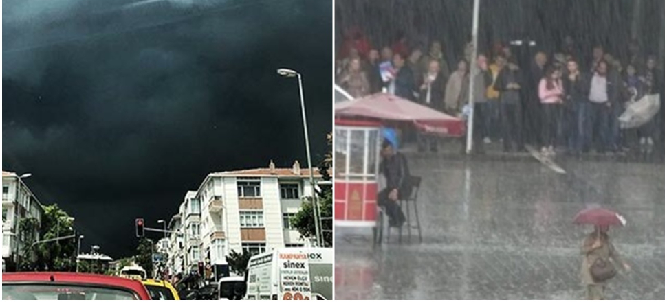 İstanbul'da sağanak yağış ve dolu bir anda bastırdı!