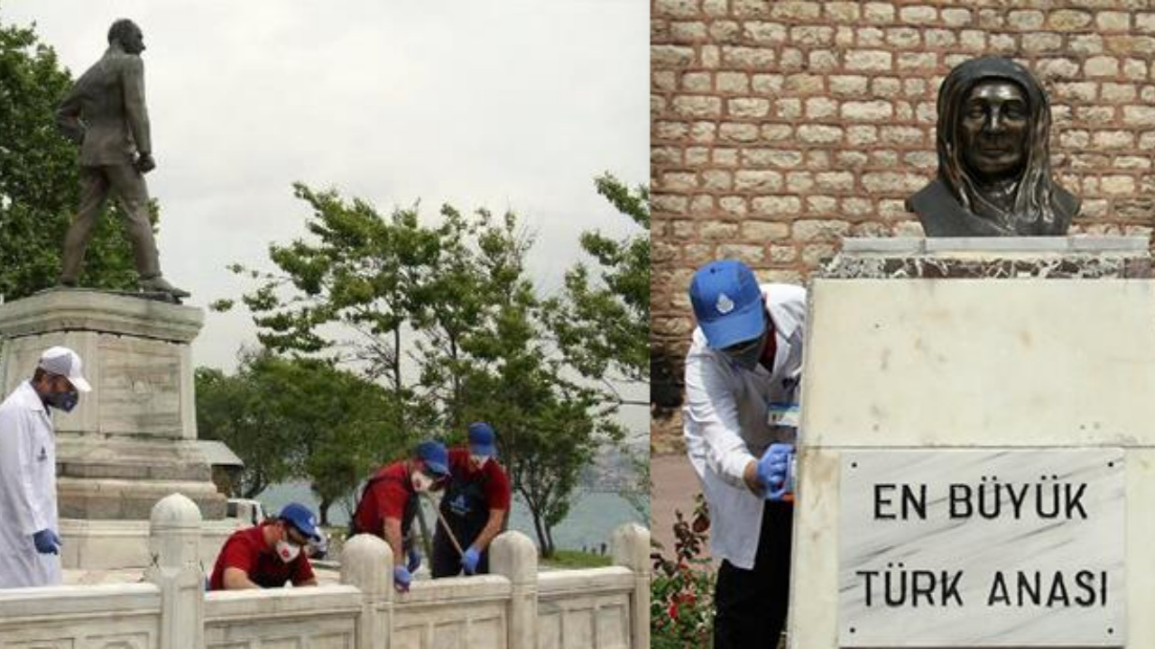 Atatürk ve Zübeyde Hanım heykelleri temizlendi!