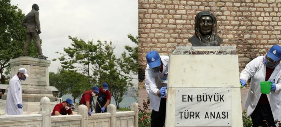 Atatürk ve Zübeyde Hanım heykelleri temizlendi!
