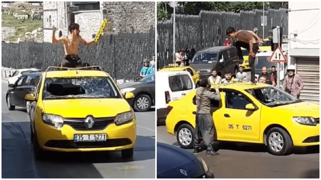 Uyuşturucu bağımlısı genç taksiyi hurdaya çevirdi!