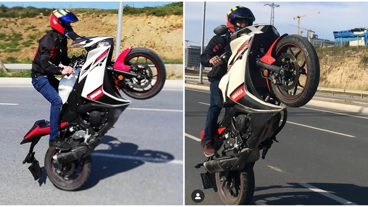 Tek teker üzerinde polise yakalandı...