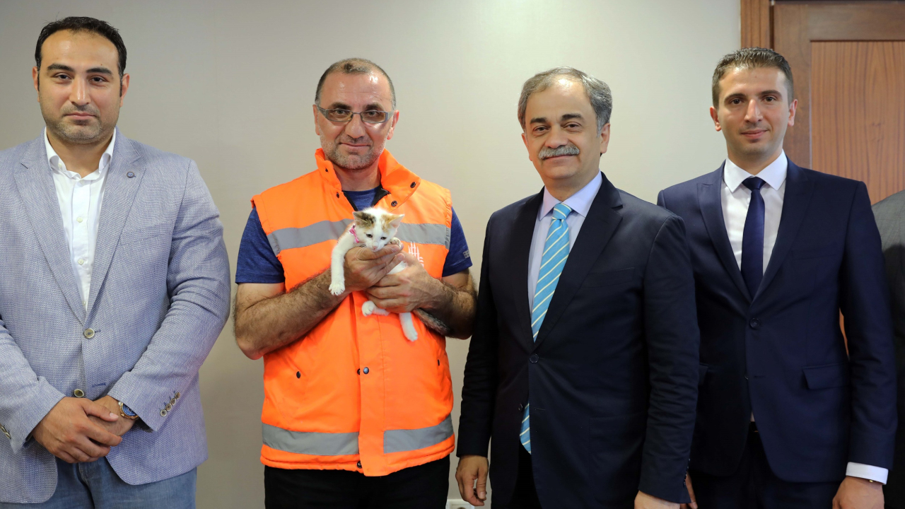 Yavru kediyi kurtaran İBB personelİ ödüllendirildi!