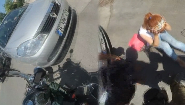 Motosiklete ilk binişinde kaza geçiren genç kız şoka girdi!