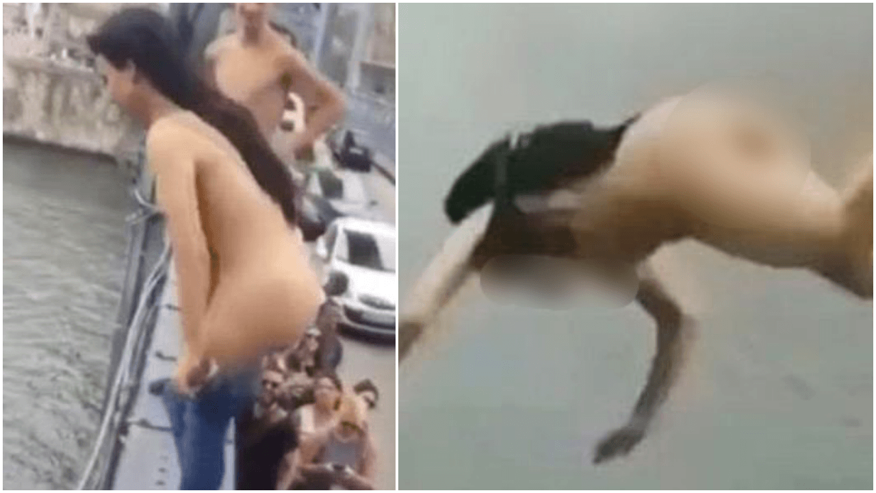 Çırılçıplak soyunup köprüden aşağıya atladı!