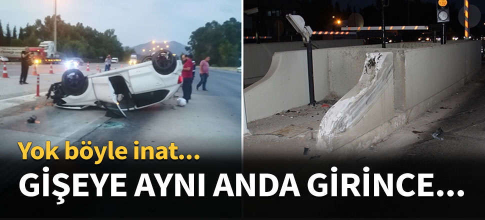 Gişeye aynı anda giren araçlar kaza yaptı...