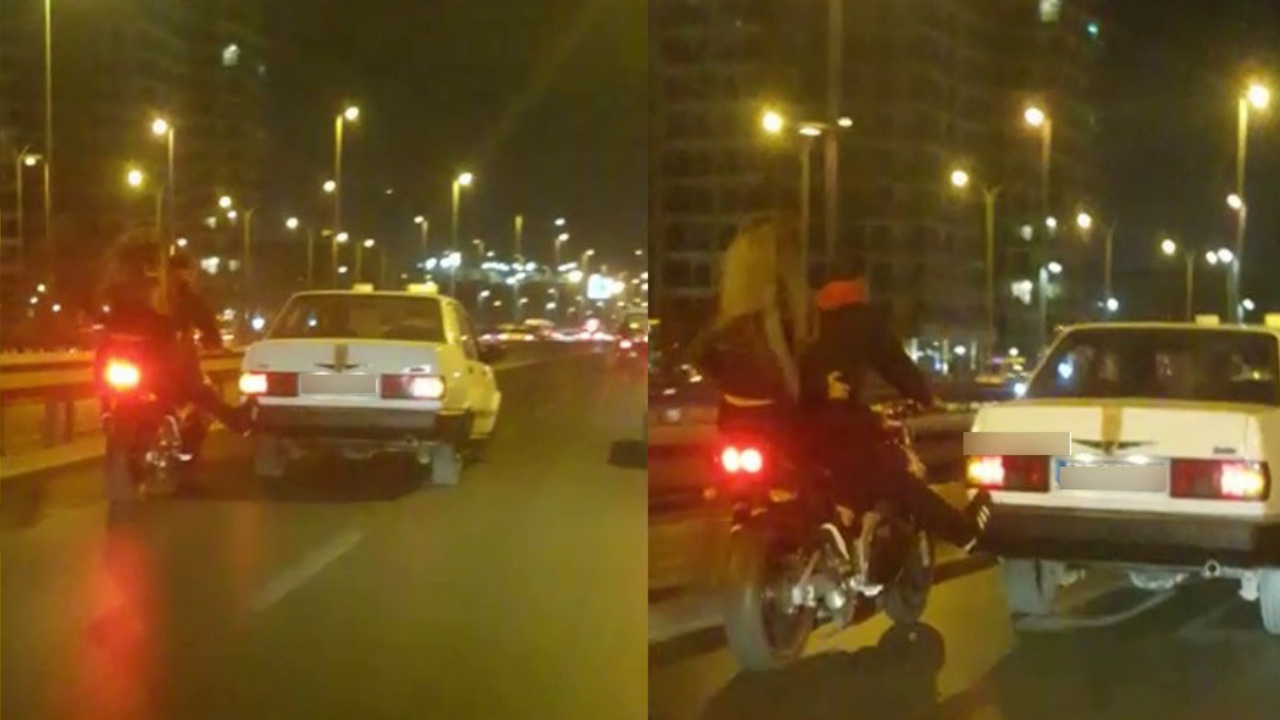 Otoyolda ayağıyla otomobili itti!