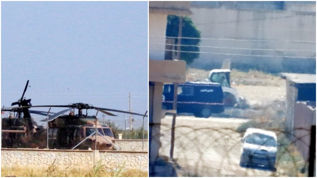 Bir tarafta helikopter, diğer tarafta iş makinesi!