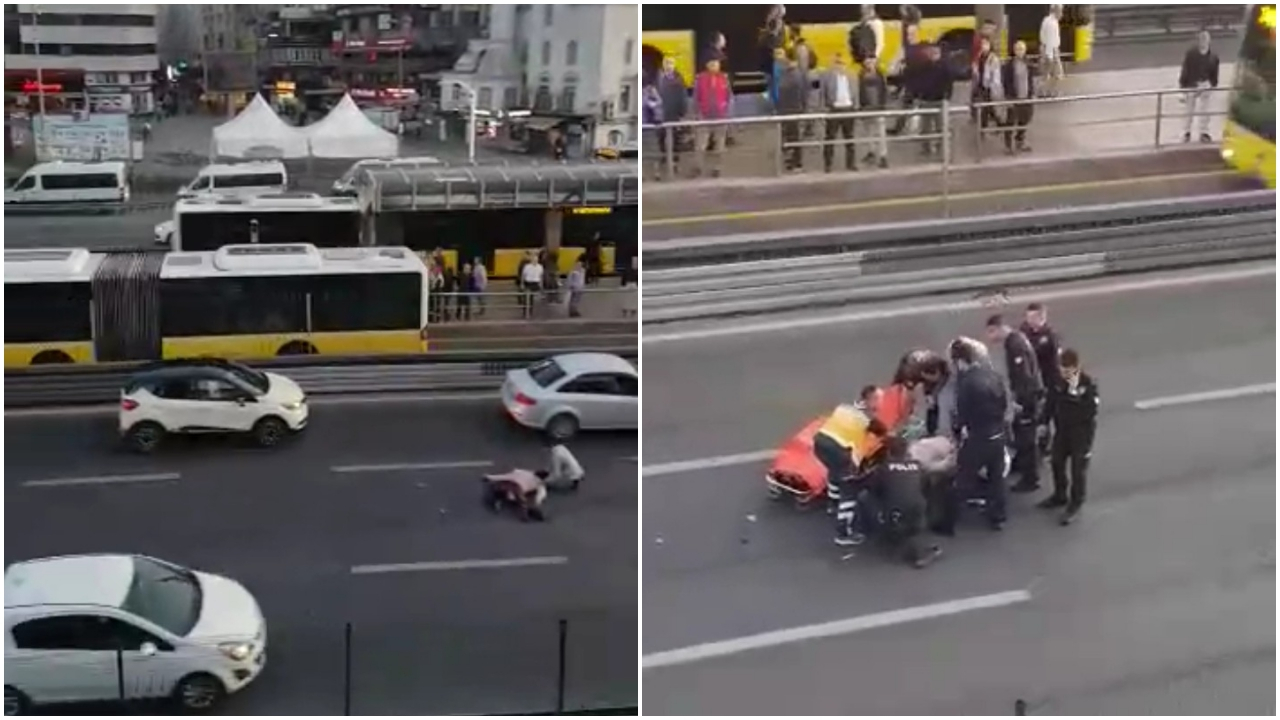 Mecidiyeköy'de üst geçitten atladı
