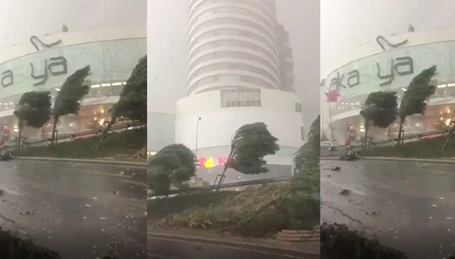 AVM'nin dış cephesi fırtınaya dayanamadı...