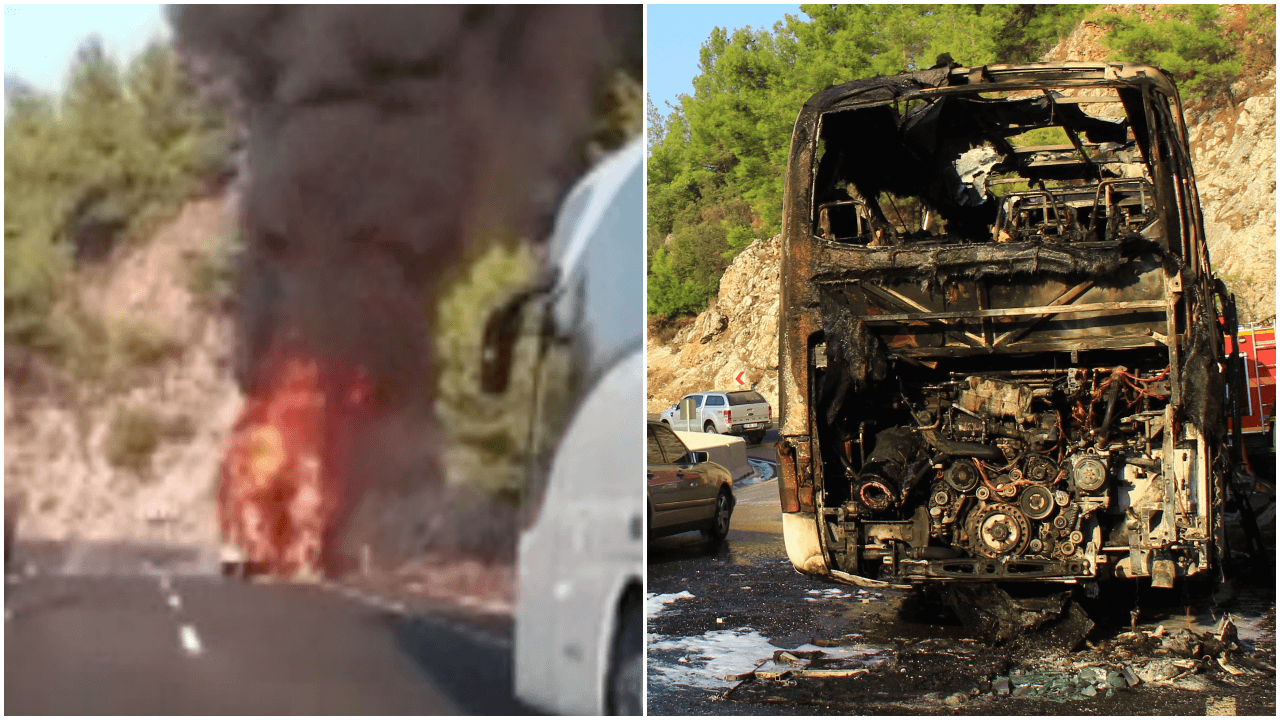 Muğla'da yolcu otobüsü alev alev yandı!