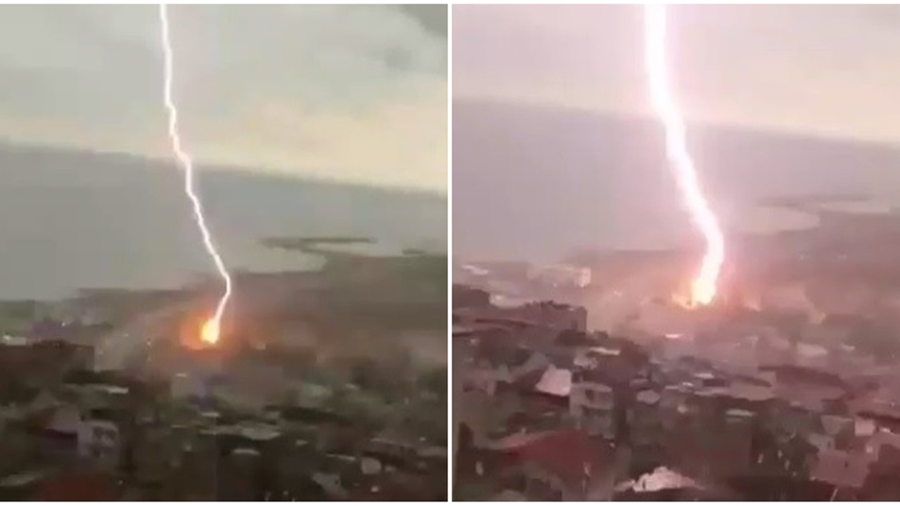 Trabzon'da yıldırımın düşme anı...