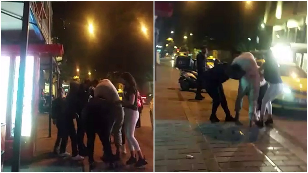 Taksim'de saç saça baş başa kavga!