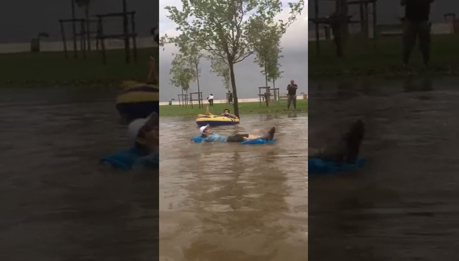 Günün görüntüsü...Yağmur sularının keyfini çıkardılar...