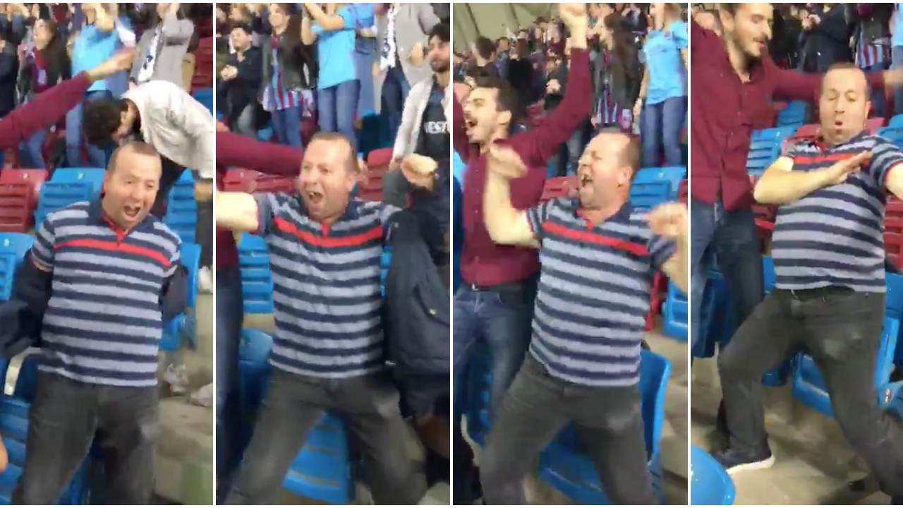 Trabzonspor'un attığı golün ardından kendinden geçen taraftar