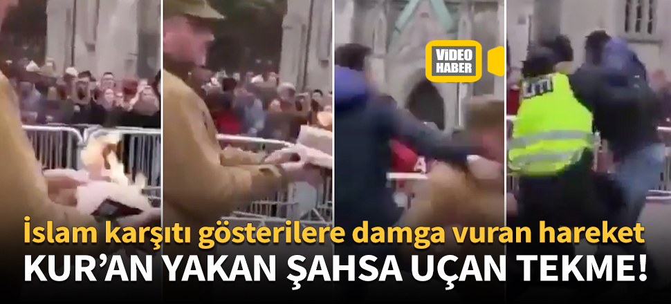 Suriyeli genç, Norveç'teki İslam karşıtı gösterilere damga vurdu!