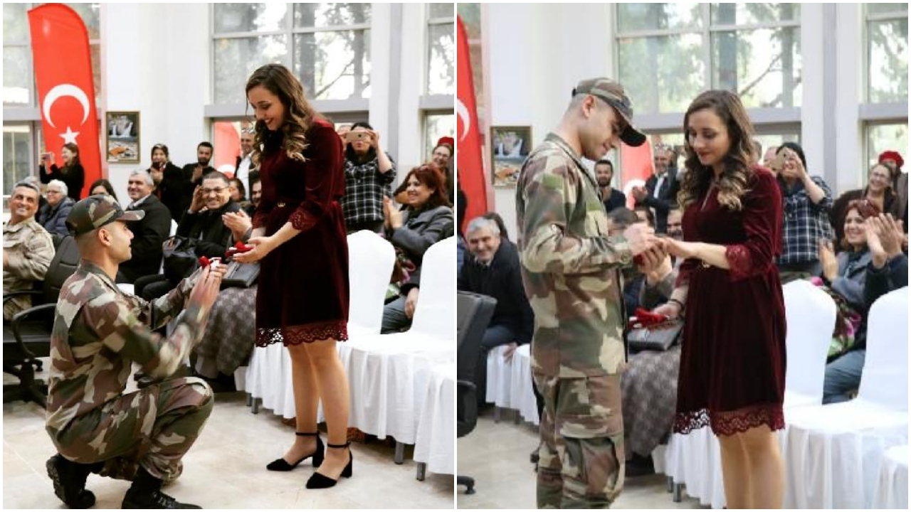 Yemin töreninde kız arkadaşına evlilik teklif etti