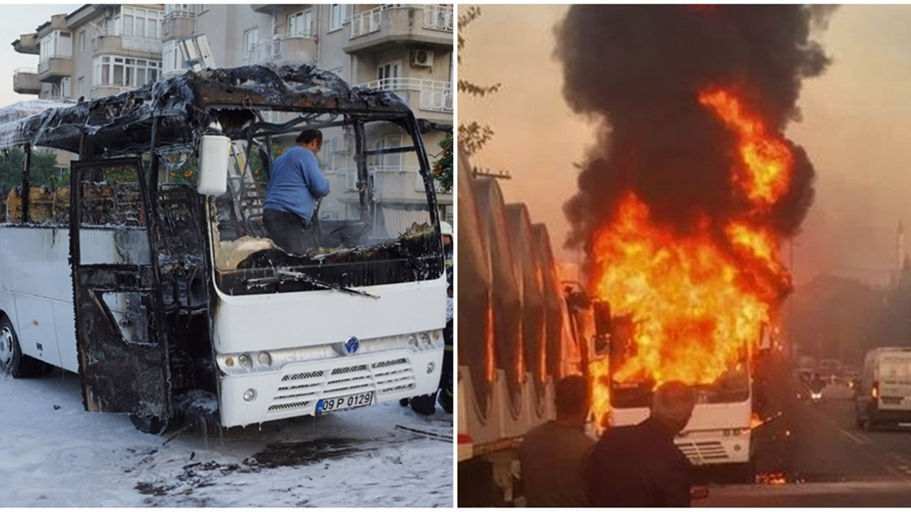 Öğrenci servisi alev topuna döndü...