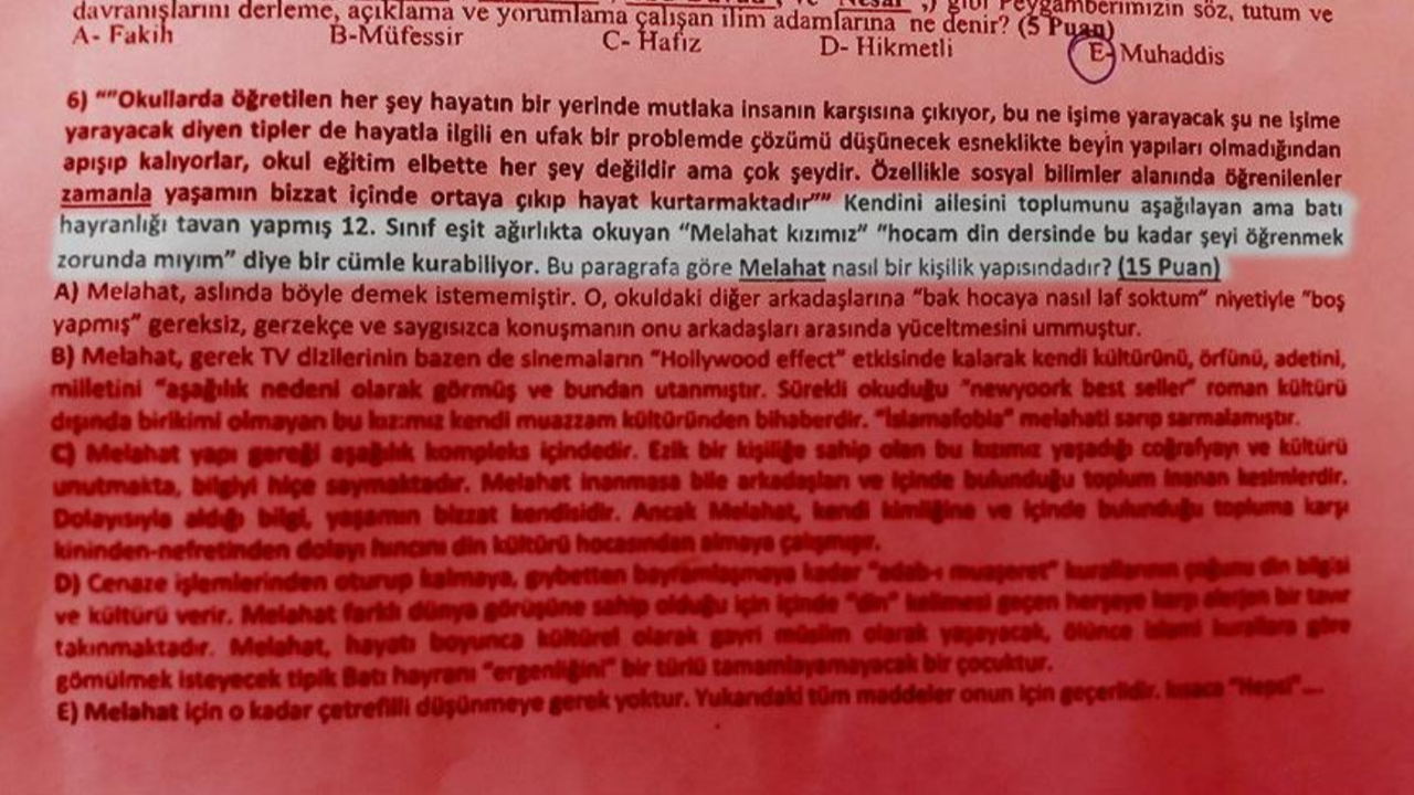 Din öğretmeninin 'Melahat' sorusuna soruşturma!