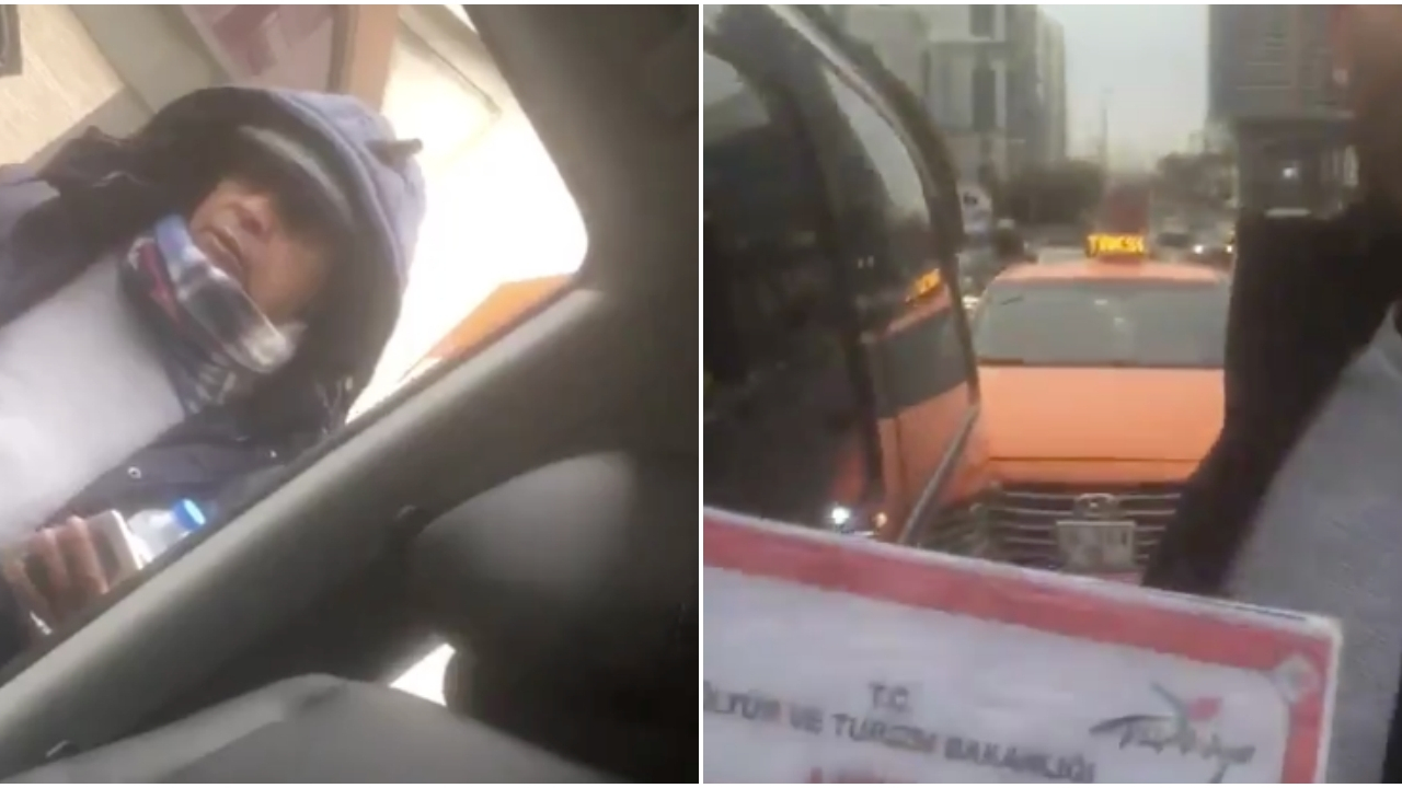 Taksiciler turizm şirketine ait aracın önünü kesti