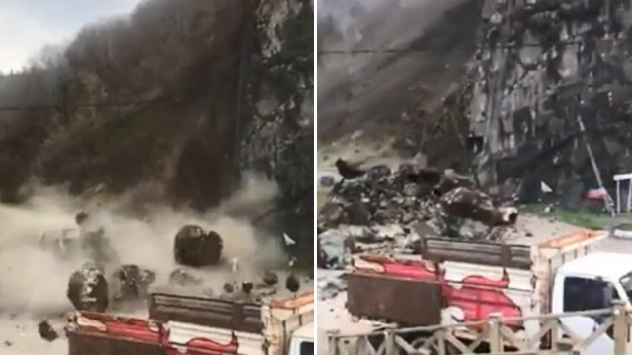 Giresun'daki heyelan anı kameralara böyle yansıdı