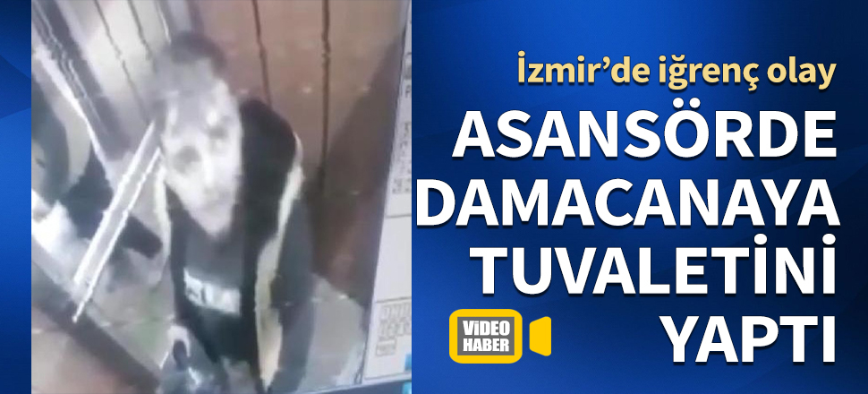 Asansörde damacanaya tuvaletini yaptı