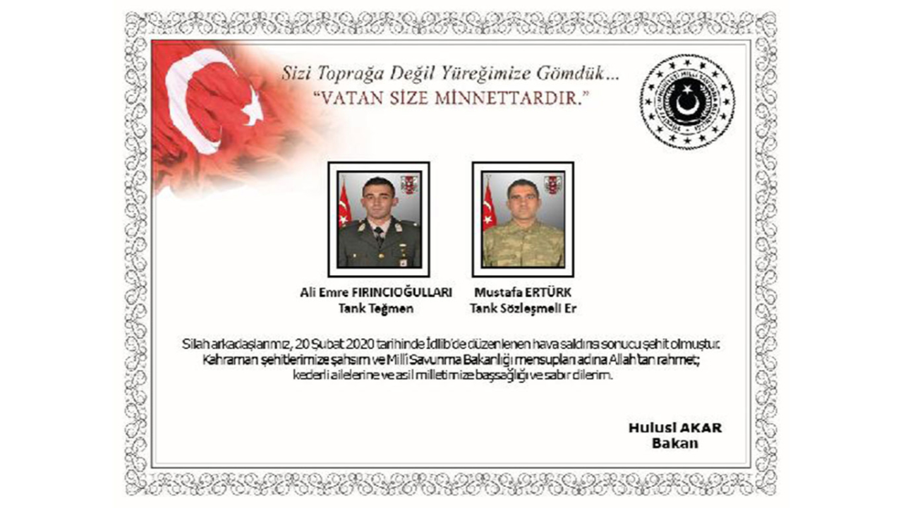 Bakan Akar'dan İdlib şehitleri için başsağlığı mesajı