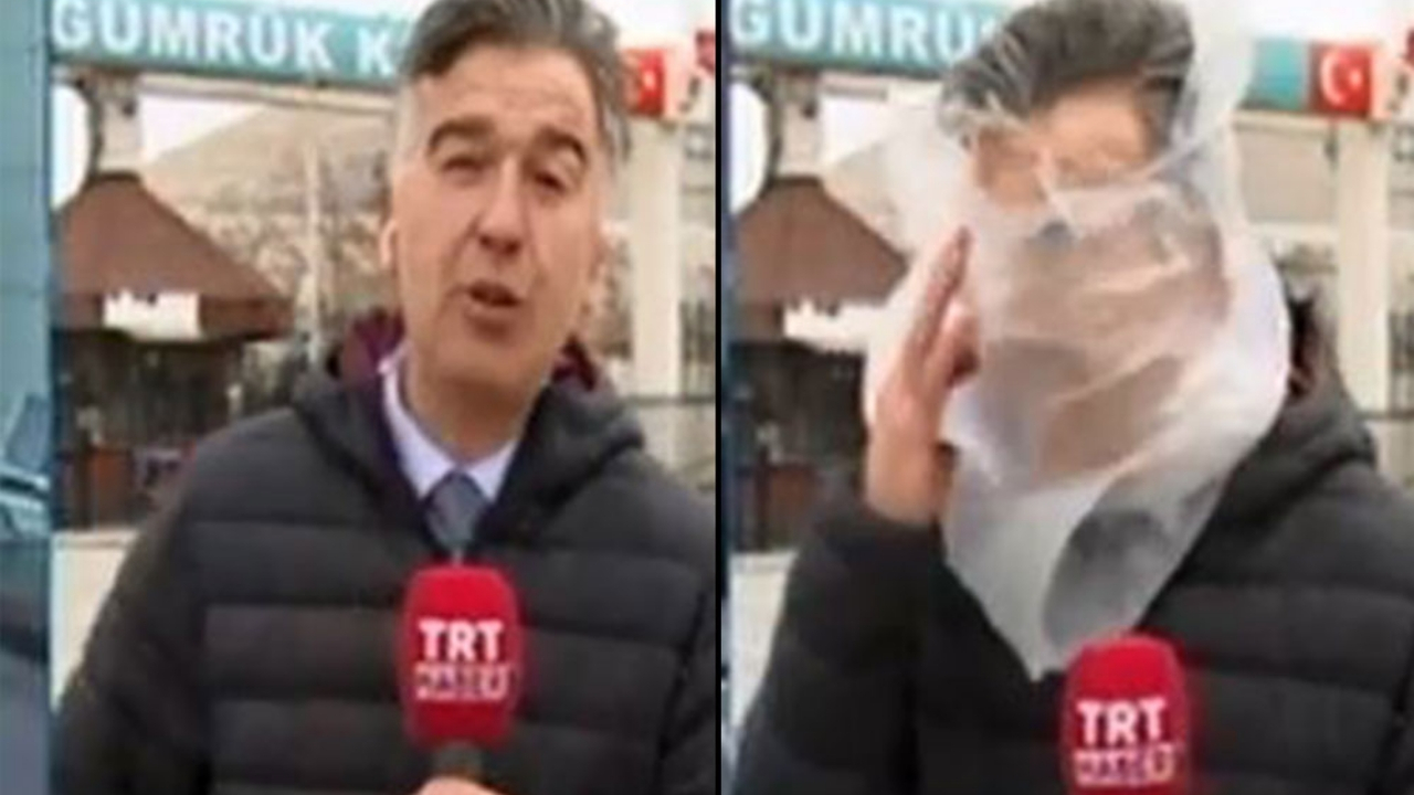 TRT muhabirinin suratına poşet yapıştı