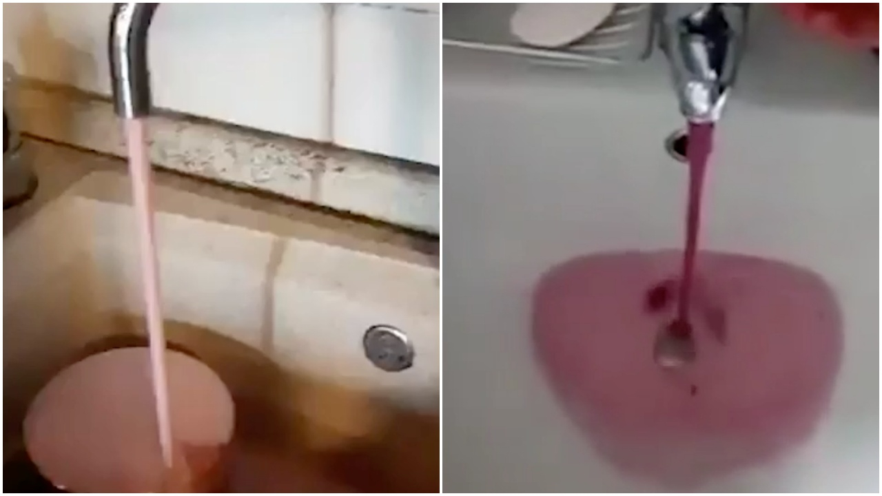 Musluktan akan pembe sıvı paniğe neden oldu