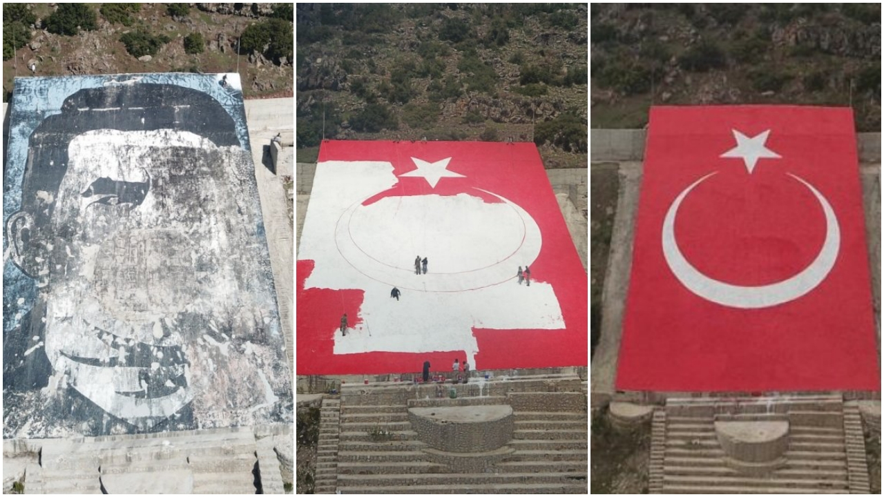 Mehmetçik Türk bayrağını elleriyle işledi