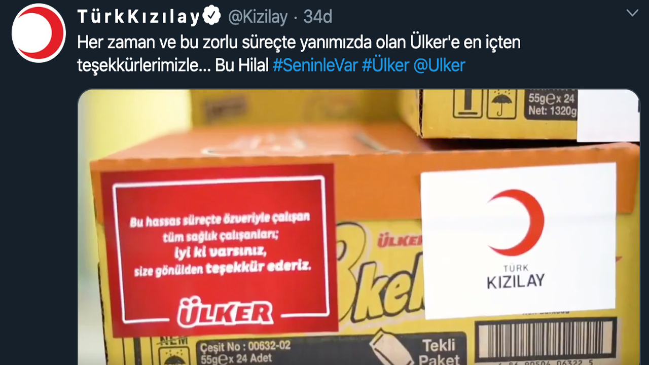 Kızılay'dan Ülker'e "korona" teşekkürü