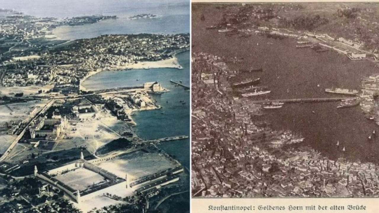 Bir Alman zeplininden 1918'de çekilen kuş bakışı İstanbul fotoğrafları