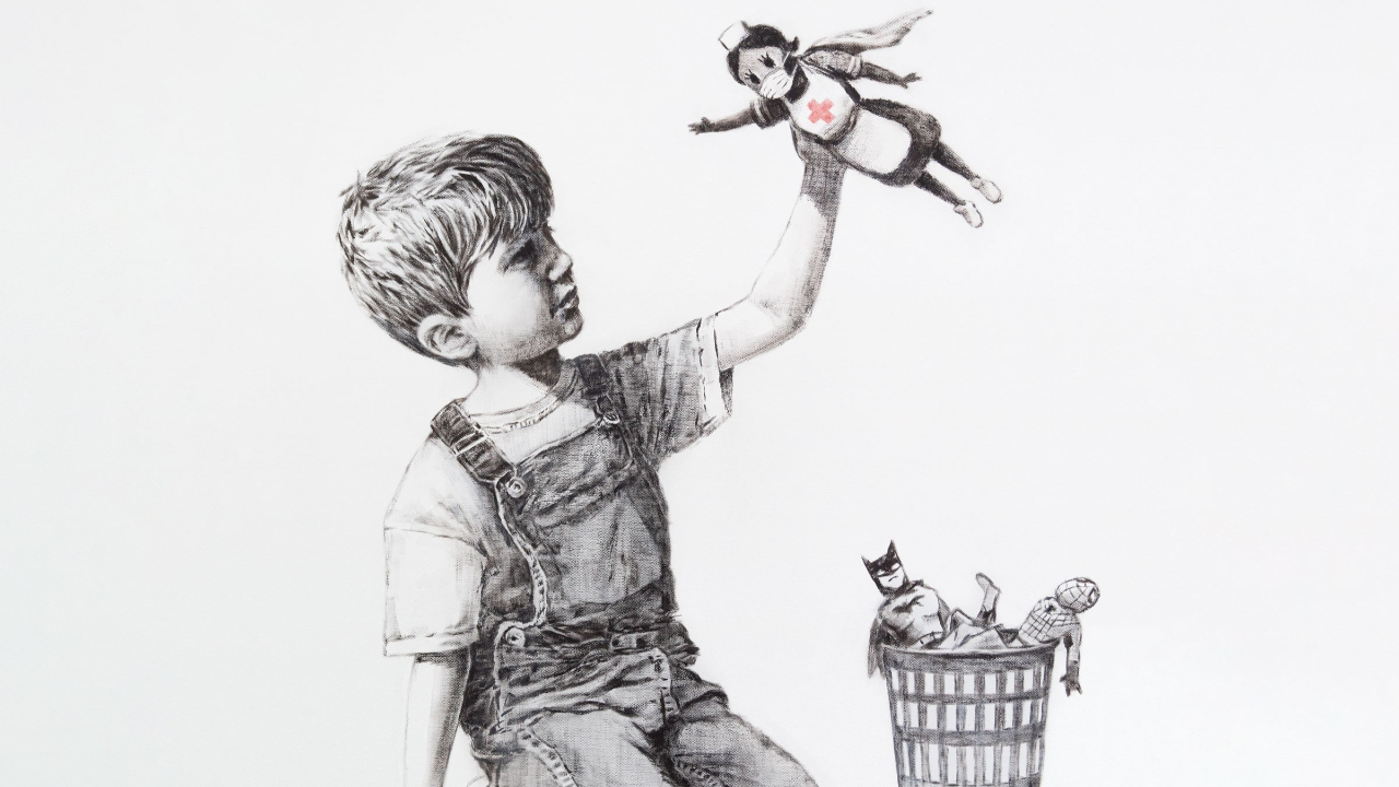 Banksy bu kez hemşireler için çizdi! Acil servis girişine asıldı...