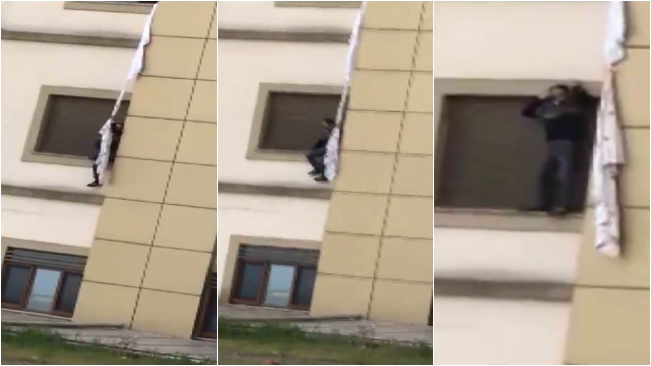 Kovid-19 şüphelisi çarşafları birbirine bağlayıp hastaneden kaçmaya çalıştı!