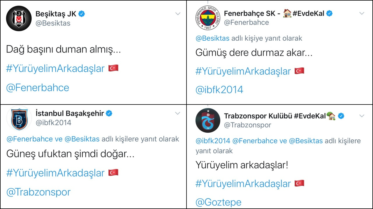 Beşiktaş, Fenerbahçe, Başakşehir ve Trabzonspor'dan "yürüyelim arkadaşlar" paylaşımı...