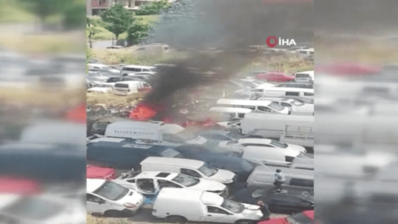 Kartal'da otopark alev alev yandı!