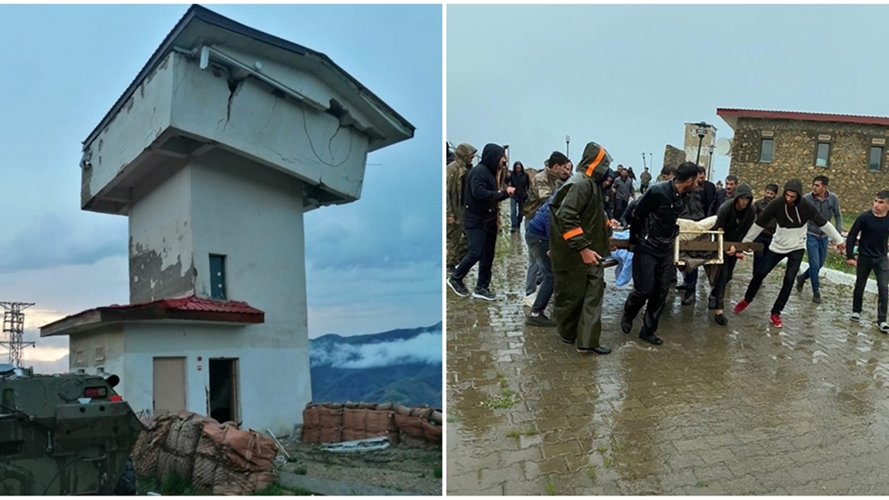 Bingöl'de jandarma karakolunun nöbet kulesi yıkıldı...