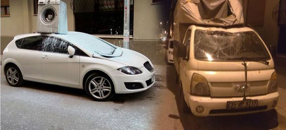 Çamaşır makinesi atmıştı, bu kez de beton parçaları atıp balyozla saldırdı