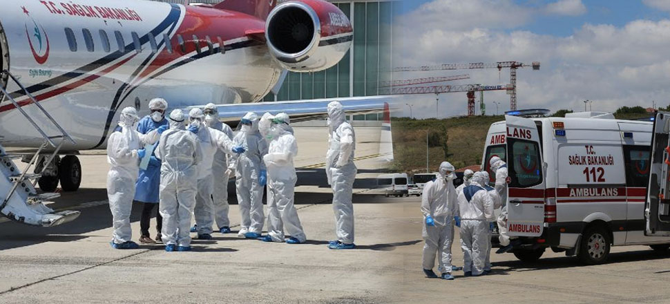 Koronavirüs hastalarını getiren ambulans uçak Atatürk Havalimanı'na indi