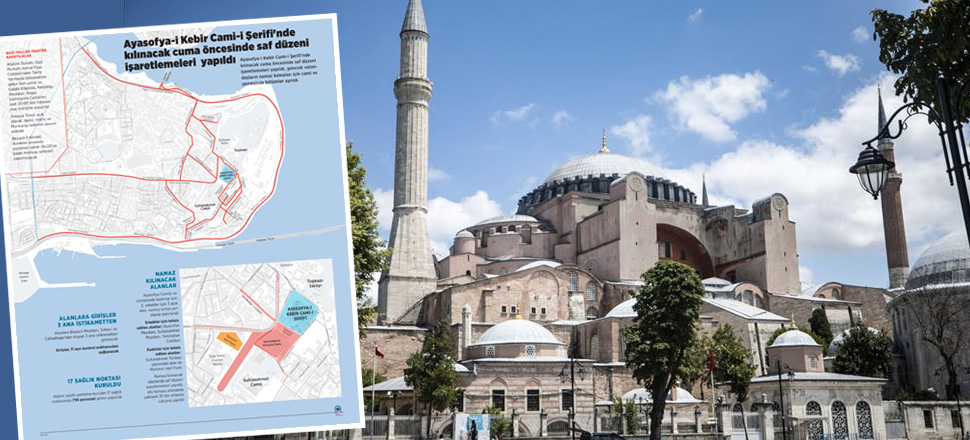 Ayasofya-i Kebir Cami-i Şerifi'nde kılınacak cuma öncesinde saf düzeni işaretlemeleri yapıldı