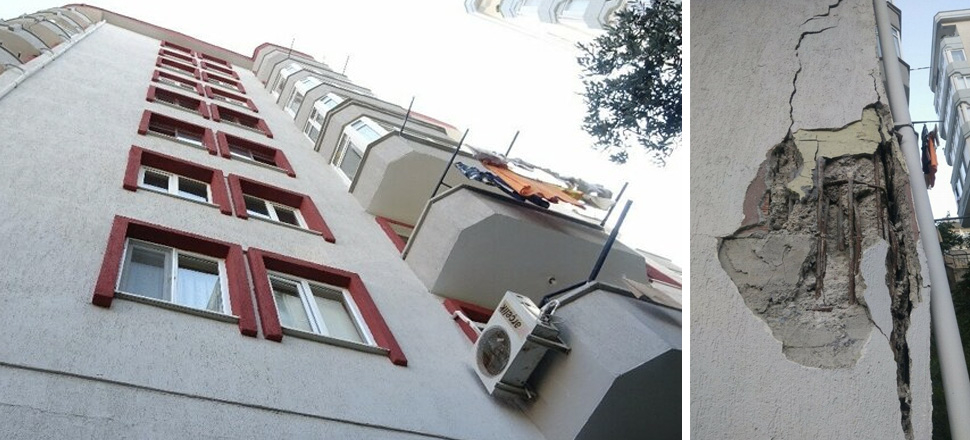 9 katlı binanın kolonu patladı!