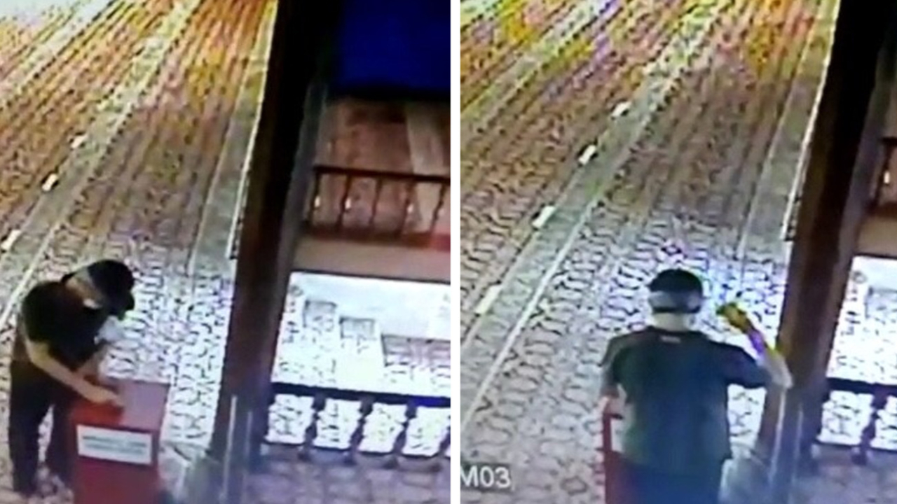 Sakızlı telle camiden paraları böyle çaldı!