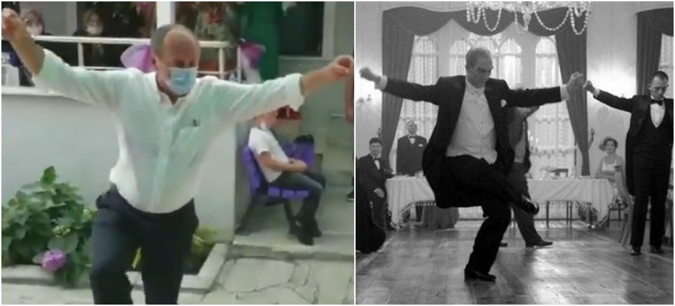 Maskeyi takıp zeybek oynadı!