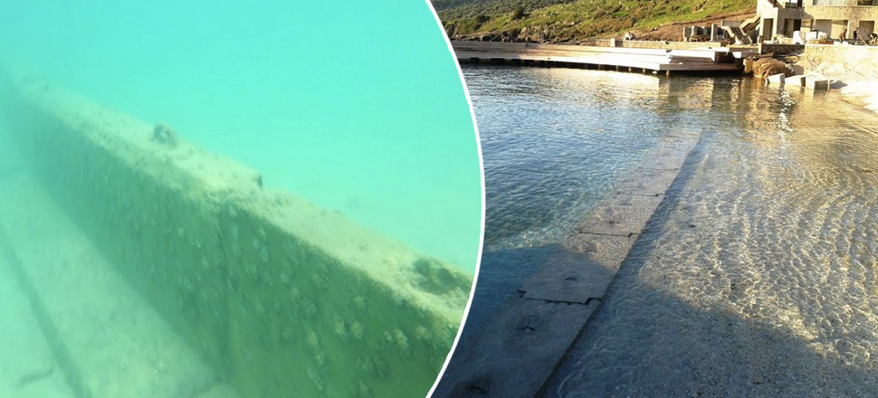 Bodrum’da skandal görüntüler: Ege Denizine Çin Seddi gibi duvar ördükleri ortaya çıktı!
